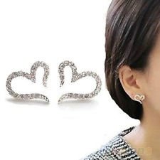 Womens Love Heart Silver Plated Ear Studs Girls Crystal Rhinestone Earrings BF2U, €0.99 - 1