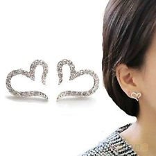 Womens Love Heart Silver Plated Ear Studs Girls Crystal Rhinestone Earrings BF2U, €0.99