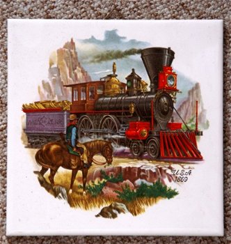 Tegeltje U.S.A. 1869 met oude stoomlocomotief - 1