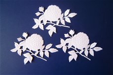 18 KAART opleg setje 3 schitterende rozen + blad [wit]