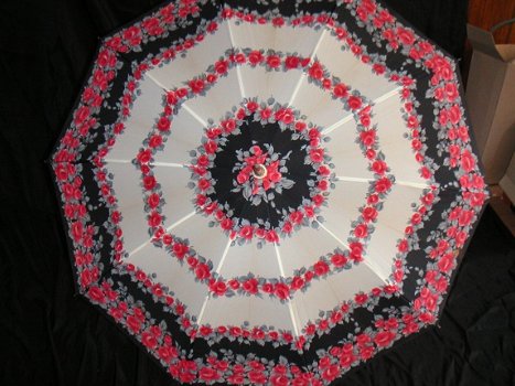 Vintage dames paraplu met rozen - 1