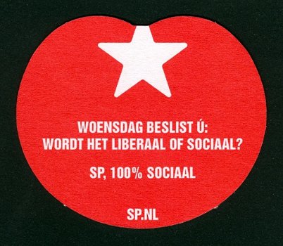 Bierviltje Verkiezingen - Stem SP, 100% Sociaal - 2