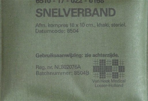 Verband Pakje, Snelverband, 18x10cm, Koninklijke Landmacht, 1985.(Nr.1) - 2