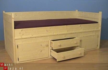 massief houten BED MET ONDERBOUW - 2