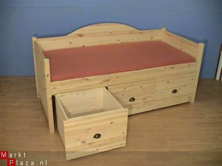 massief houten BED met 3 LADEN - 1