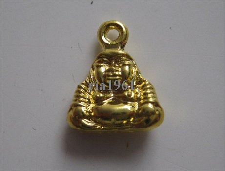 bedeltje/charm buddha:mini-buddha goud -13x10 mm - 1
