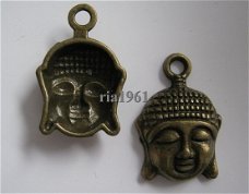 bedeltje/charm buddha:buddha hoofd brons - 22x15 mm
