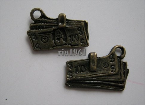 bedeltje/charm munten:geldstapel brons - 17x12 mm - 1
