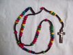 kleurige hippieketting rozenkrans met kruisje wood cross hout - 3 - Thumbnail