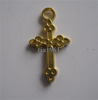 bedeltje/charm religie:kruisje 2 goud - 19x10 mm - 1