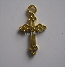 bedeltje/charm religie:kruisje 2 goud - 19x10 mm