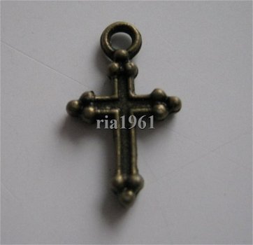 bedeltje/charm religie:kruisje 3 brons - 14x8 mm - 1