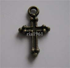 bedeltje/charm religie:kruisje 3 brons - 14x8 mm:10 v.0,75