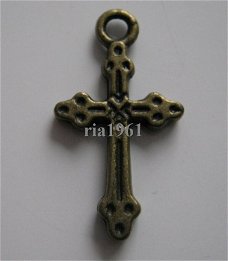 bedeltje/charm religie:kruisje 04 brons-21 mm