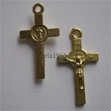 bedeltje/charm religie:kruisje 10 goud - 23x12 mm