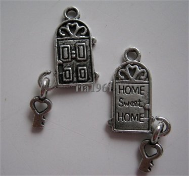 bedeltje/charm sleutel: home sweet home - 20x11 mm - 1