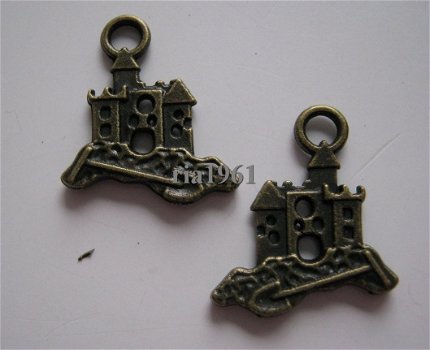 bedeltje/charm strand: zandkasteel brons - 20x15 mm - 1