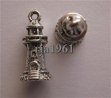 bedeltje/charm strand:vuurtoren 2 - 20x9 mm