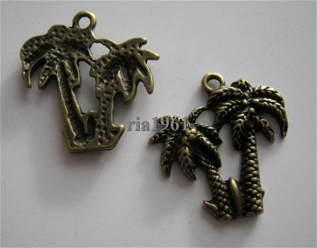 bedeltje/charm strand:palmboom (plat) brons - 21x21 mm - 1