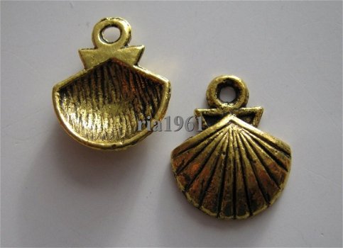 bedeltje/charm strand:schelpje 2 goud - 14x12 mm - 1