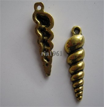 bedeltje/charm strand : penhoorn schelp goud - 25 mm - 1