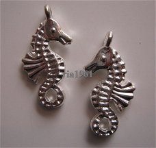bedeltje/charm vissen:zeepaardje wit zilver - 23 mm