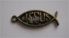 bedeltje/charm vis:ichtus visje jesus brons - 26x10 mm