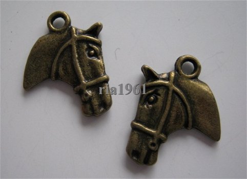 bedeltje/charm dieren:paardenhoofd brons - 21x18 mm - 1