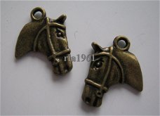bedeltje/charm dieren:paardenhoofd brons - 21x18 mm