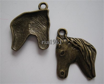 bedeltje/charm dieren: paardenhoofd 2 brons - 29x22 mm - 1