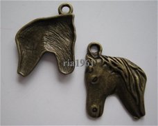 bedeltje/charm dieren: paardenhoofd 2 brons - 29x22 mm