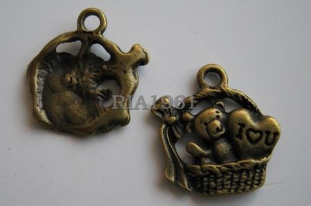 bedeltje/charm dieren:beertje in mand brons - 17x15 mm - 1