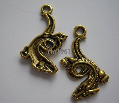 bedeltje/charm dieren:draak goud - 30 mm - 1