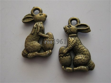 bedeltje/charm dieren: paashaas brons - 17x10 mm - 1