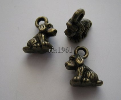 bedeltje/charm dieren:mini-hondje brons-10 mm - 1