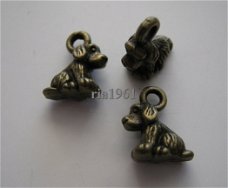 bedeltje/charm dieren:mini-hondje brons-10 mm