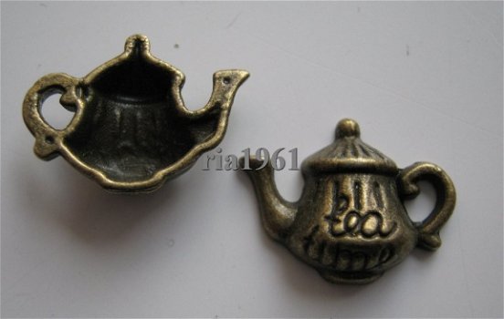 bedeltje/charm keuken:theepotje 2 brons - 19x14 mm - 1