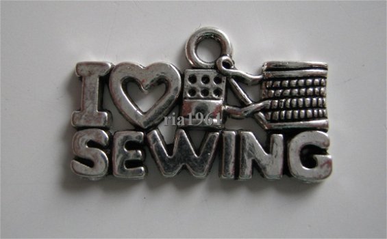 bedeltje/charm handwerken: i love sewing - 21x12 mm - 1
