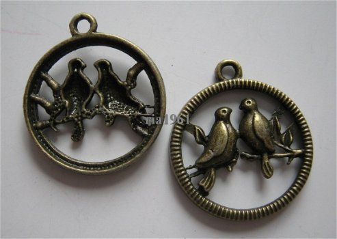 bedeltje/charm vogels:vogels in ring brons - 20 mm - 1
