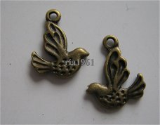 bedeltje/charm vogels:vogeltje klein brons - 14x11 mm