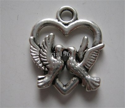 bedeltje/charm vogels:lovebirds -16x19 mm - 1