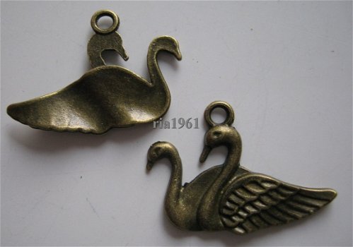 bedeltje/charm vogels:zwanen brons - 28x20 mm - 1