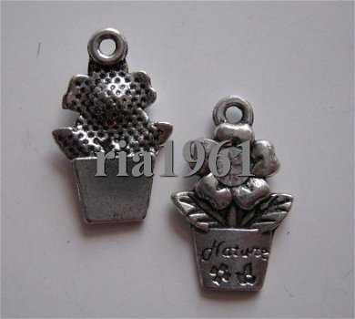 bedeltje/charm bloemen:bloem in pot met strass -16x12 mm - 1