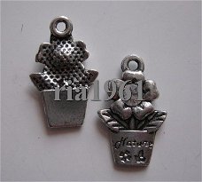 bedeltje/charm bloemen:bloem in pot met strass -16x12 mm