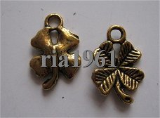 bedeltje/charm bloem:klavertje 4 goud - 15x10 mm