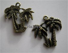 bedeltje/charm bloem:palmboom (plat) brons - 21x21 mm