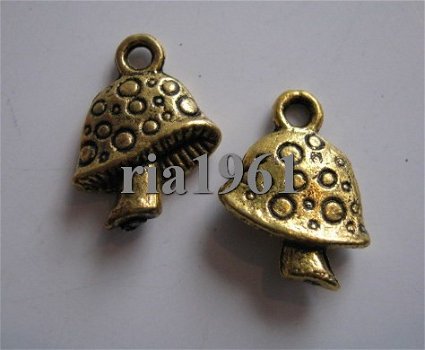 bedeltje/charm bloemen:paddestoeltje goud - 15x12 mm - 1