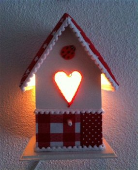 Vogelhuisje met lampje in rood-wit - 2