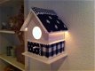 Vogelhuisje met lampje en muziekdoosje in blauw-wit - 3 - Thumbnail