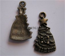 bedeltje/charm kerst:kerstboom 2 brons - 25x18 mm